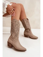 Kožené Kozačky S Vzorkovaným Svrškem Tmavě Béžové Zazoo 3714