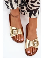 Dámské pantofle na korkové platformě se sponou zlaté model 21704235 - Boto