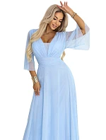 Dlouhé třpytivé šaty plus size 654-3 modré - Numoco