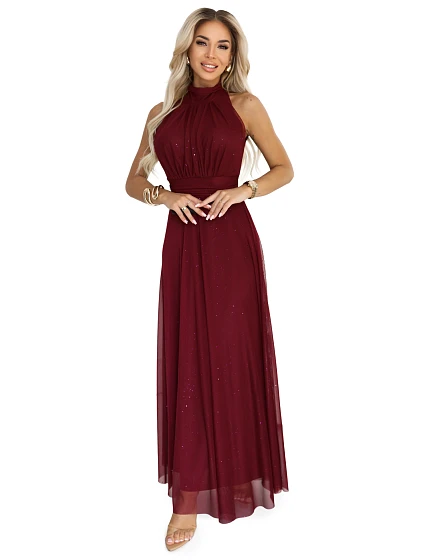 dlouhé šaty s  a elegantní  vínová barva model 21417004 - numoco basic