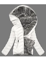 Dámská krátká oboustranná zimní bunda krémově šedá (2M-21507) Dámská krátká oboustranná zimní bunda krémově šedá (2M-21507)