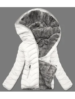 Smetanově-šedá krátká oboustranná dámská zimní bunda (2M-21507)