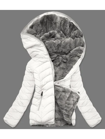 Smetanově-šedá krátká oboustranná dámská zimní bunda (2M-21507)