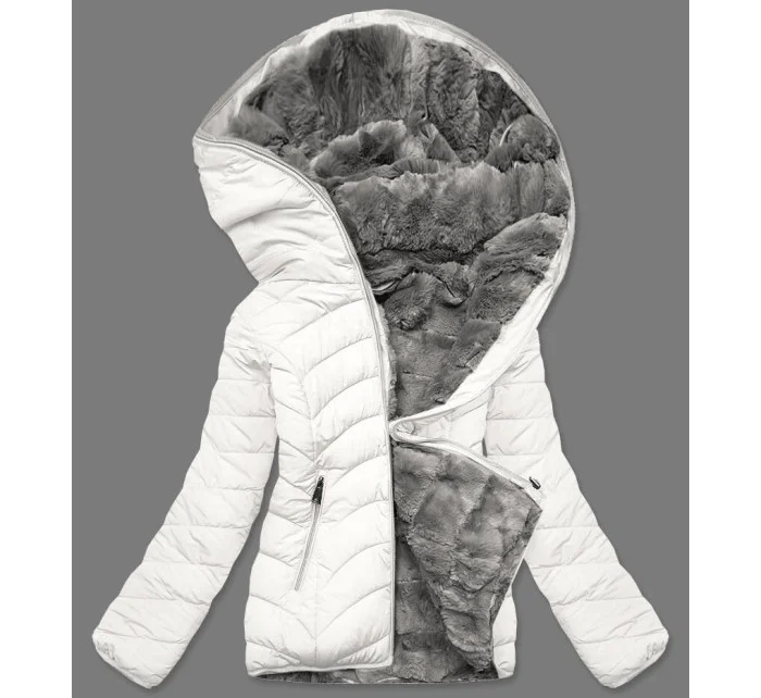 Smetanově-šedá krátká oboustranná dámská zimní bunda (2M-21507)