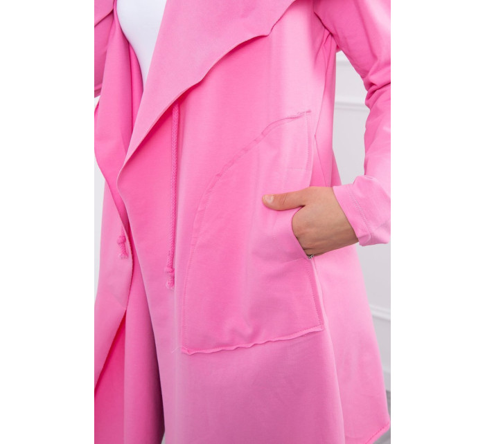 Volná bunda s kapucí růžová