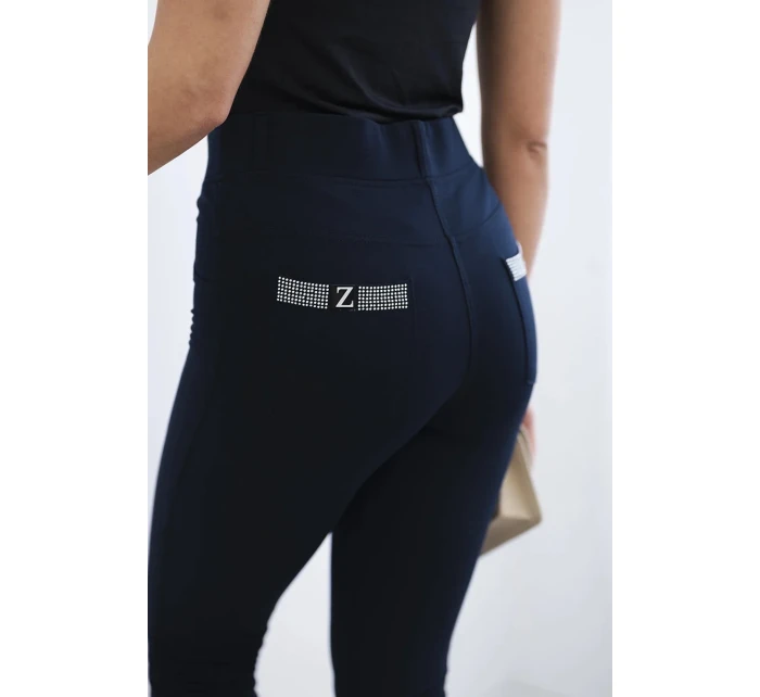 Bavlněné kalhoty se zirkony na zadních kapsách námořnická modř