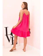 Dámské mušelínové šaty s ramínky a volánem růžový pink