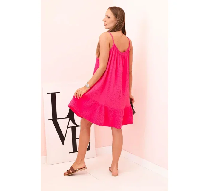 Dámské mušelínové šaty s ramínky a volánem růžový pink