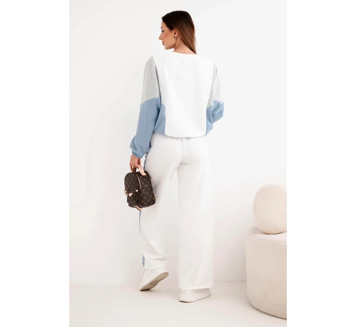 Dámská souprava máslo s volnou mikinou a kalhotami s širokou nohavicí denimový