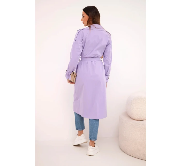 Dámský kabát v pase s límcem světle fialový Dámský kabát v pase s límcem světle fialový