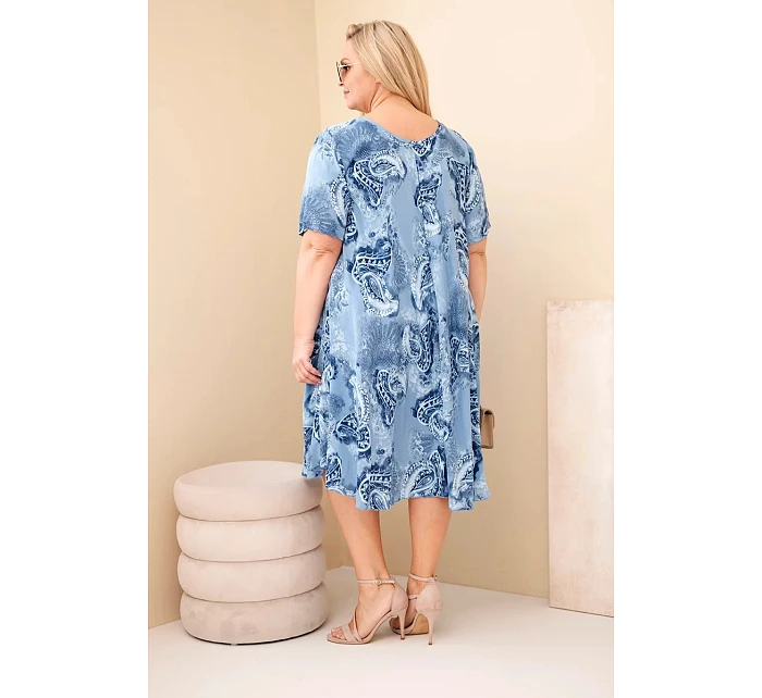 Dámské viskózové šaty Plus Size s krátkým rukávem a vzorem model 22043112 - K-Fashion