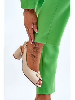 Módní kožené sandály na podpatku béžové Hette