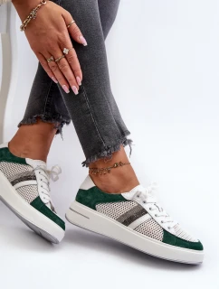 Dámské kožené tenisky D&A LR110 Zeleno-Bílé