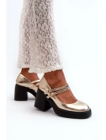 Eko Kožené Lodičky Na Masivním Podpatku Zlaté Halmina