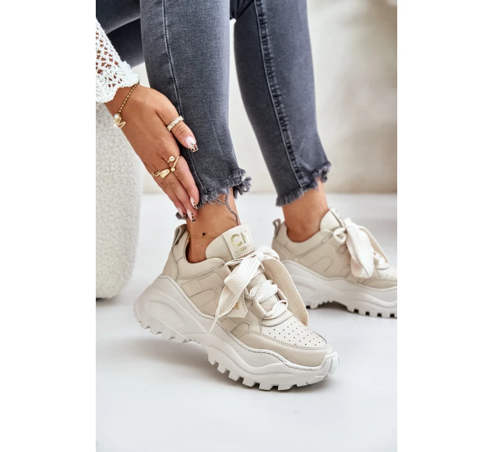 Dámské Kožené Tenisky Béžové model 21671647 - CheBello