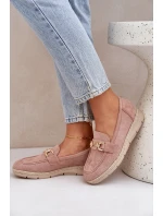 Dámské mokasíny s a zlatým detailem a pletením růžové model 21683732 - Boto