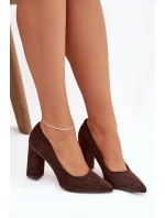 Dámské semišové lodičky na podpatku Sergio Leone – čokoládové