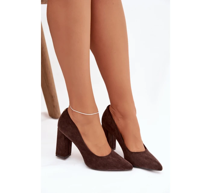 Dámské semišové lodičky na podpatku Sergio Leone – čokoládové
