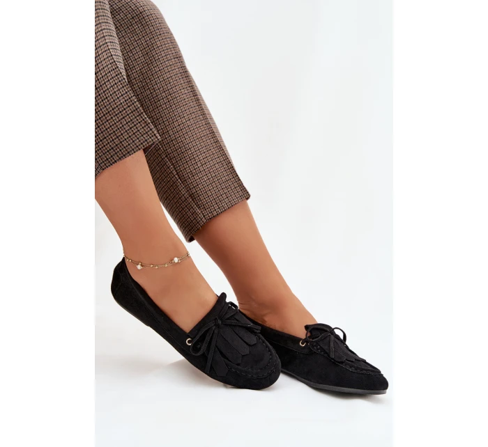 Dámské mokasíny se šněrováním a třásněmi – černé Glorina Dámské mokasíny se šněrováním a třásněmi – černé Glorina