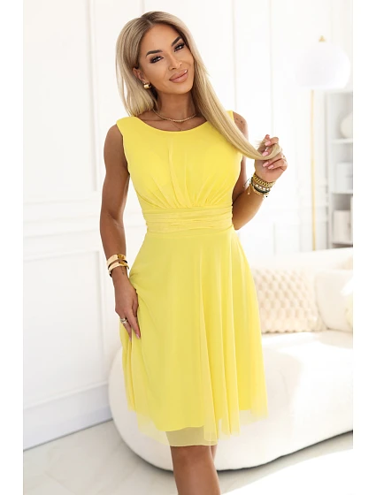 676-3 Svatební šaty s tylovou vrstvou a zvýrazněným pasem - citron limoncello