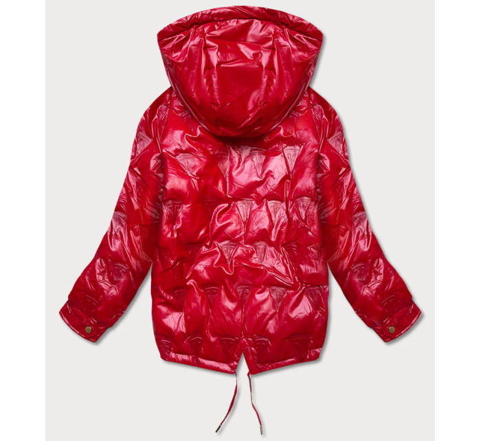 Červená dámská bunda s kapucí a vytlačovaným vzorem (B9765-4)
