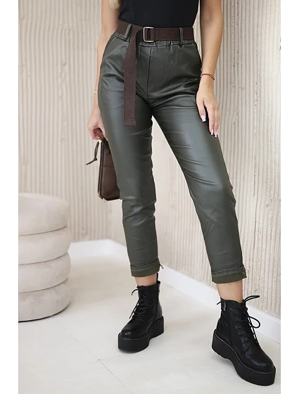 model 20553448 kalhoty s páskem khaki - K-Fashion