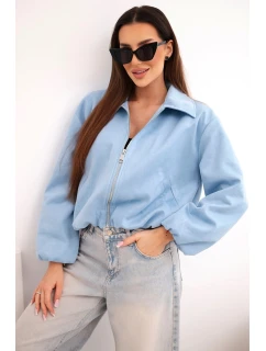 Dámská bunda se zipem a nabíranými rukávy modrá