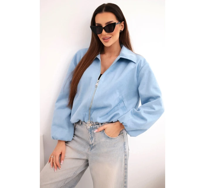 Dámská bunda se zipem a nabíranými rukávy modrá