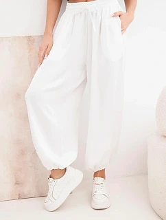 Dámské široké kalhoty s gumou v pase a vázáním v model 22064355 stylu ecru - K-Fashion