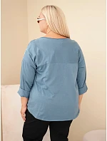 Dámská bavlněná halenka Plus Size s potiskem a výstřihem U džíny modrá Dámská bavlněná halenka Plus Size s potiskem a výstřihem U džíny modrá