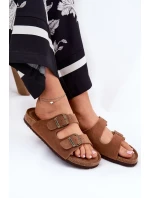 Dámské semišové pantofle s přezkami Big Star – hnědé Dámské semišové pantofle s přezkami Big Star – hnědé