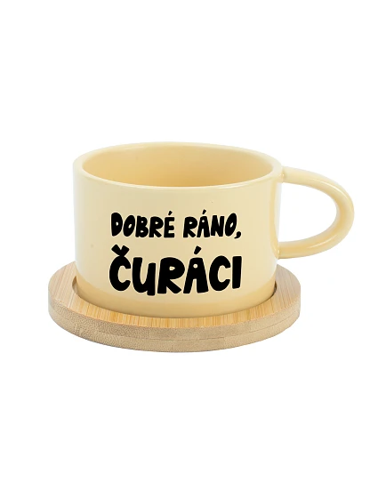 DOBRÉ RÁNO, ČURÁCI - žlutý hrníček makronka 200 ml DOBRÉ RÁNO, ČURÁCI - žlutý hrníček makronka 200 ml