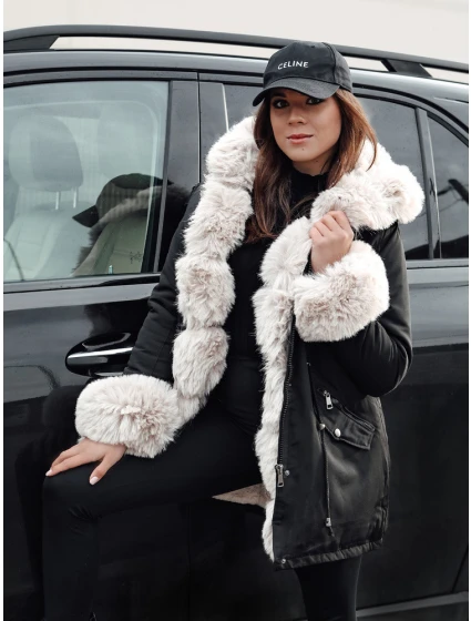 Dámská zimní bunda parka s kožešinou černá Dstreet model 21982612 - FashionStreet