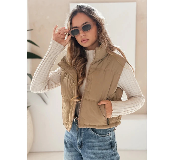 Dámská prošívaná tmavě béžová vesta FashionStreet TY5196