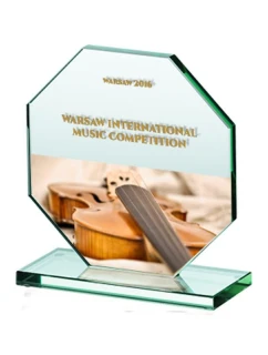 Skleněná trofej LuxorJet s barevným potiskem, gravírovaná a naplněná inkoustem