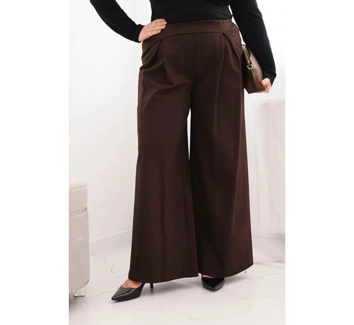 Dámské kalhoty Plus Size s širokými nohavicemi a model 21728709 hnědé - K-Fashion