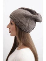 Dámská zimní čepice s ušima a žebrovaným vzorem K440 mocca