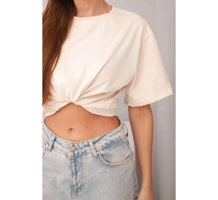 Dámská bavlněná basic halenka s krátkým rukávem béžová Dámská bavlněná basic halenka s krátkým rukávem béžová