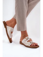 Kožené Ploché Pantofle S Přezkami Zazoo 3020 Zlaté Ošoupané