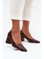 Lodičky na sloupkovém podpatku se  čokoládové model 21711480 - Boto