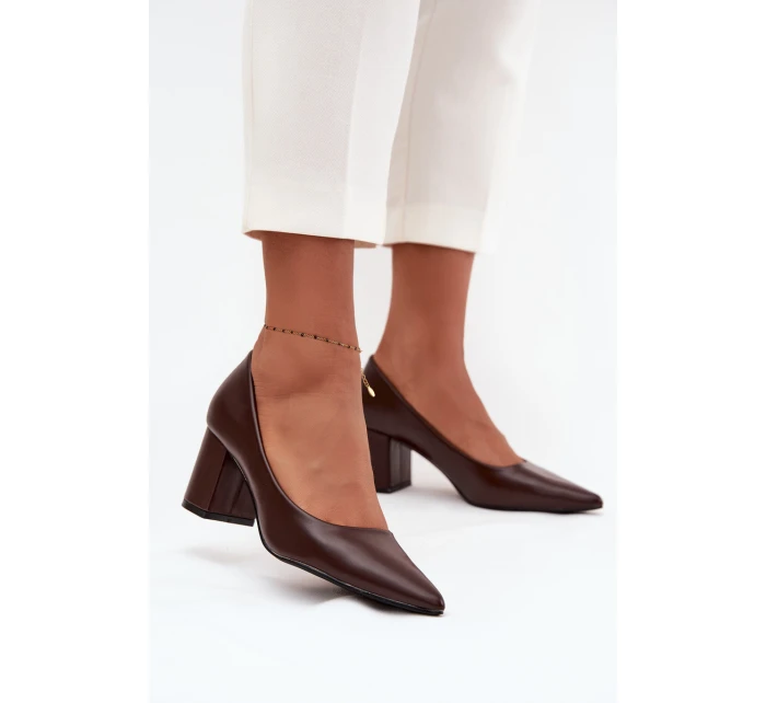 Lodičky na sloupkovém podpatku se  čokoládové model 21711480 - Boto