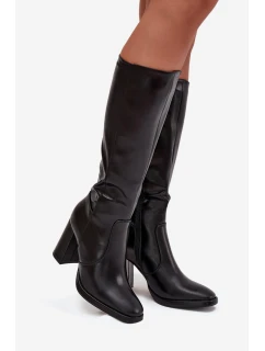 Dámské kotníkové boty Lyvella na sloupkovém podpatku z eko‑kůže – černé