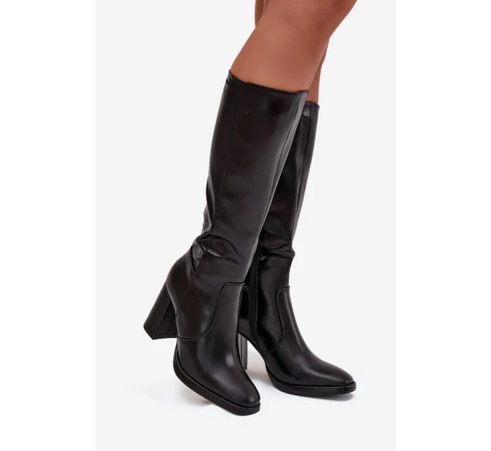 Dámské kotníkové boty Lyvella na sloupkovém podpatku z eko‑kůže – černé