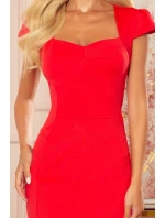 Červené dámské šaty v délce midi s pěkným výstřihem 318-1