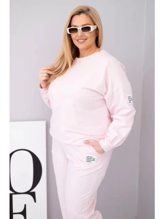 Komplet dámský Plus Size bavlněný s volnou mikinou a kalhotami s širokým nohavicí model 21911636 růžová - K-Fashion