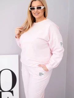 Komplet dámský Plus Size bavlněný s volnou mikinou a kalhotami s širokým nohavicí cukrová růžová