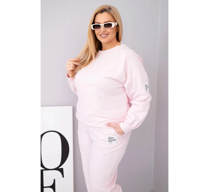 Komplet dámský Plus Size bavlněný s volnou mikinou a kalhotami s širokým nohavicí model 21911636 růžová - K-Fashion