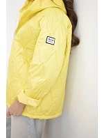 Dámská jarní prošívaná bunda s kapucí a zipem tmavě žlutá