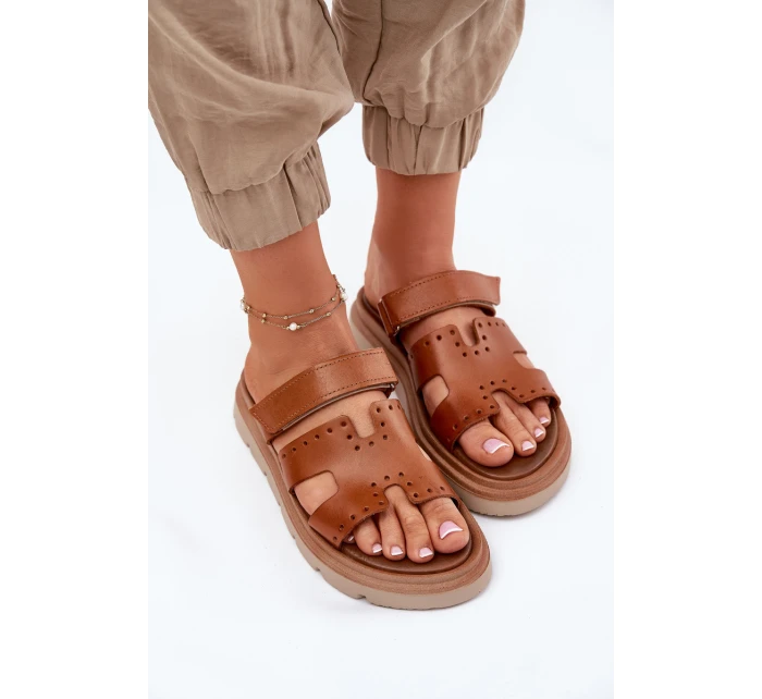 Dámské Pantofle Z Přírodní Kůže Na Platformě Hnědé model 21697400 - Zazoo