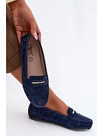 Dámské ploché mokasíny z pravé semišové kůže S.Barski LR61-7029 tmavě modré